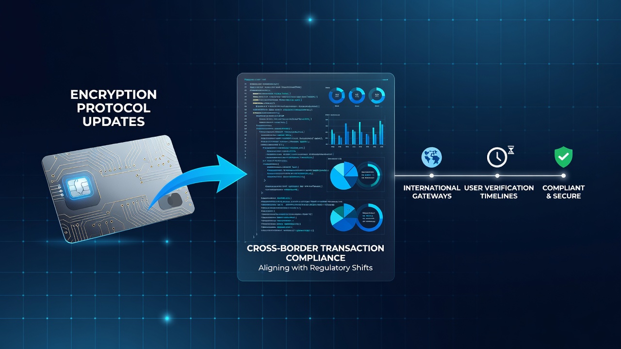 Illustration of encryption protocol layers securing data flows across international card transaction networks
