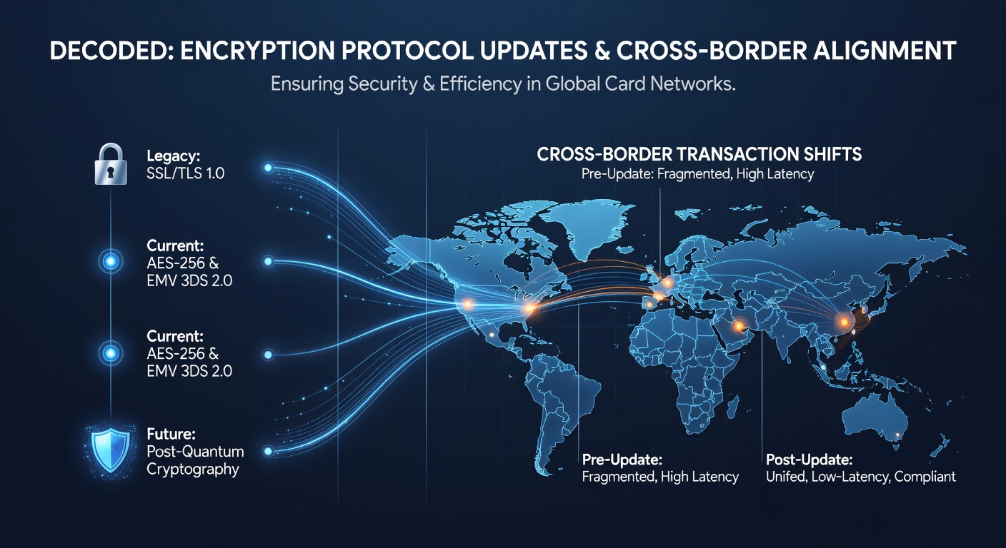 Diagram showing alignment between encryption updates, compliance checkpoints, and verification timelines in card payment ecosystems