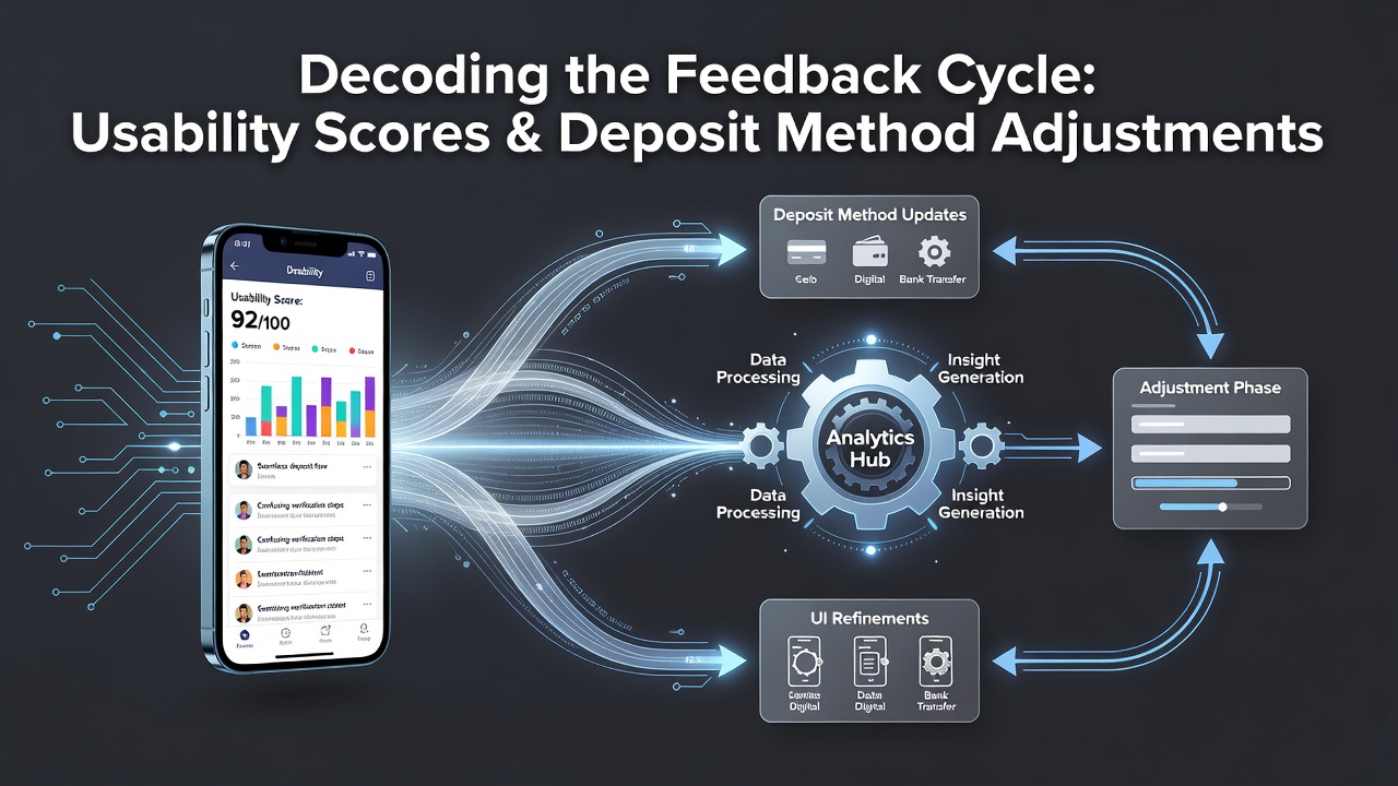Analytics dashboard displaying usability score trends alongside deposit method changes in a poker platform