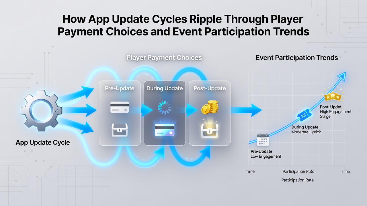 Chart illustrating payment method distribution before and after app updates with event registration overlays