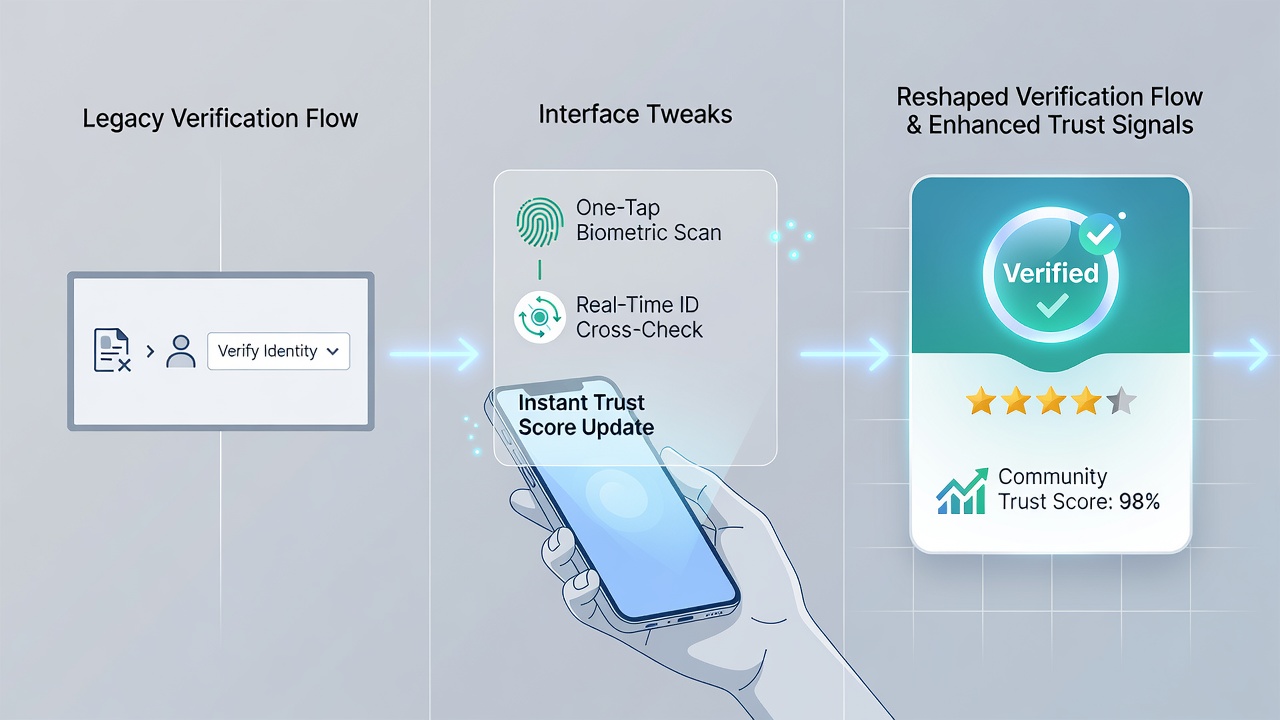 Dashboard view of a card app highlighting updated rating system with trust badges and verification status indicators