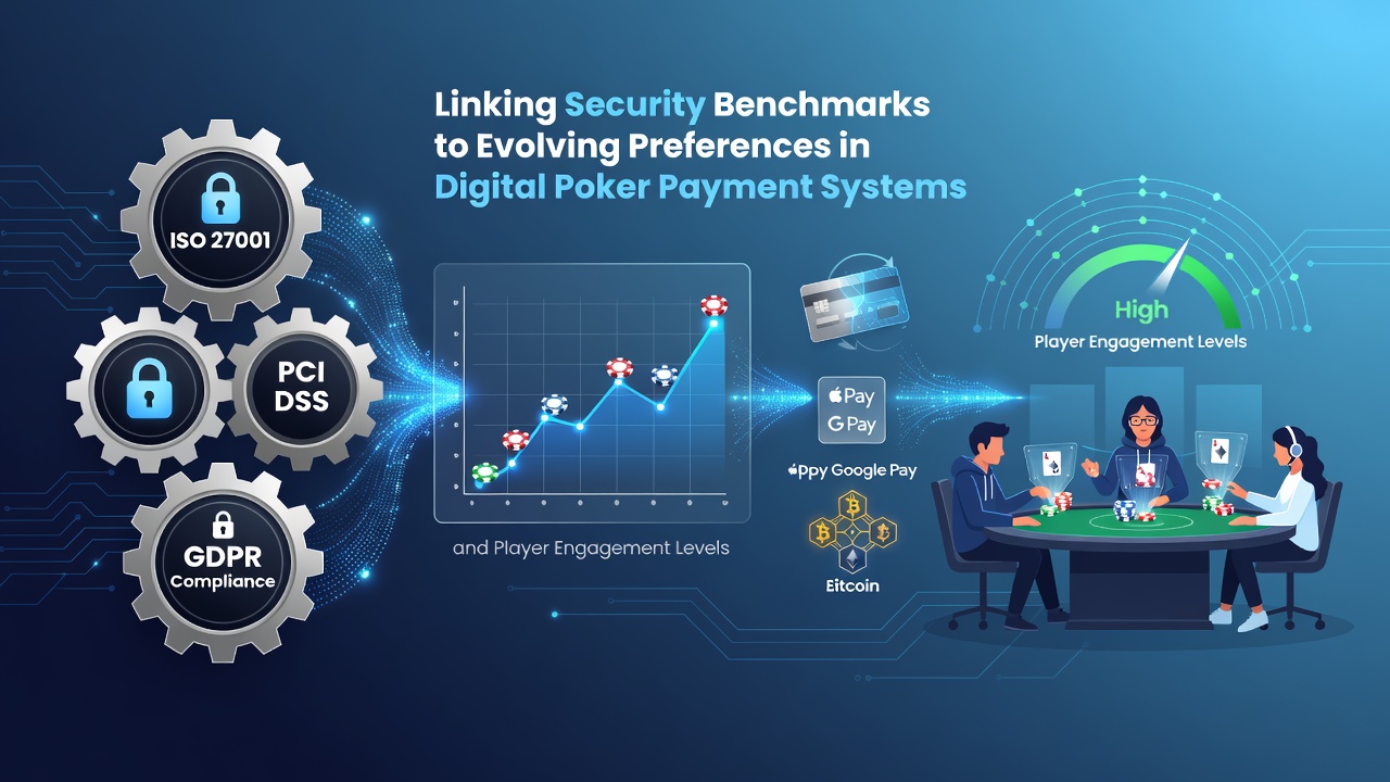 Digital poker platforms displaying security certifications alongside various payment method options including e-wallets and cryptocurrency transfers