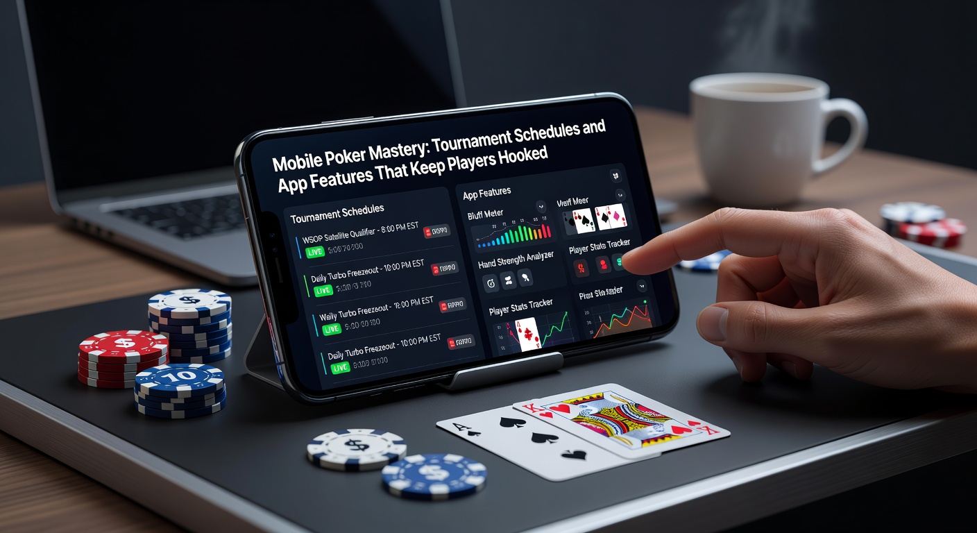 Smartphone displaying a vibrant mobile poker tournament lobby with colorful chips and player avatars