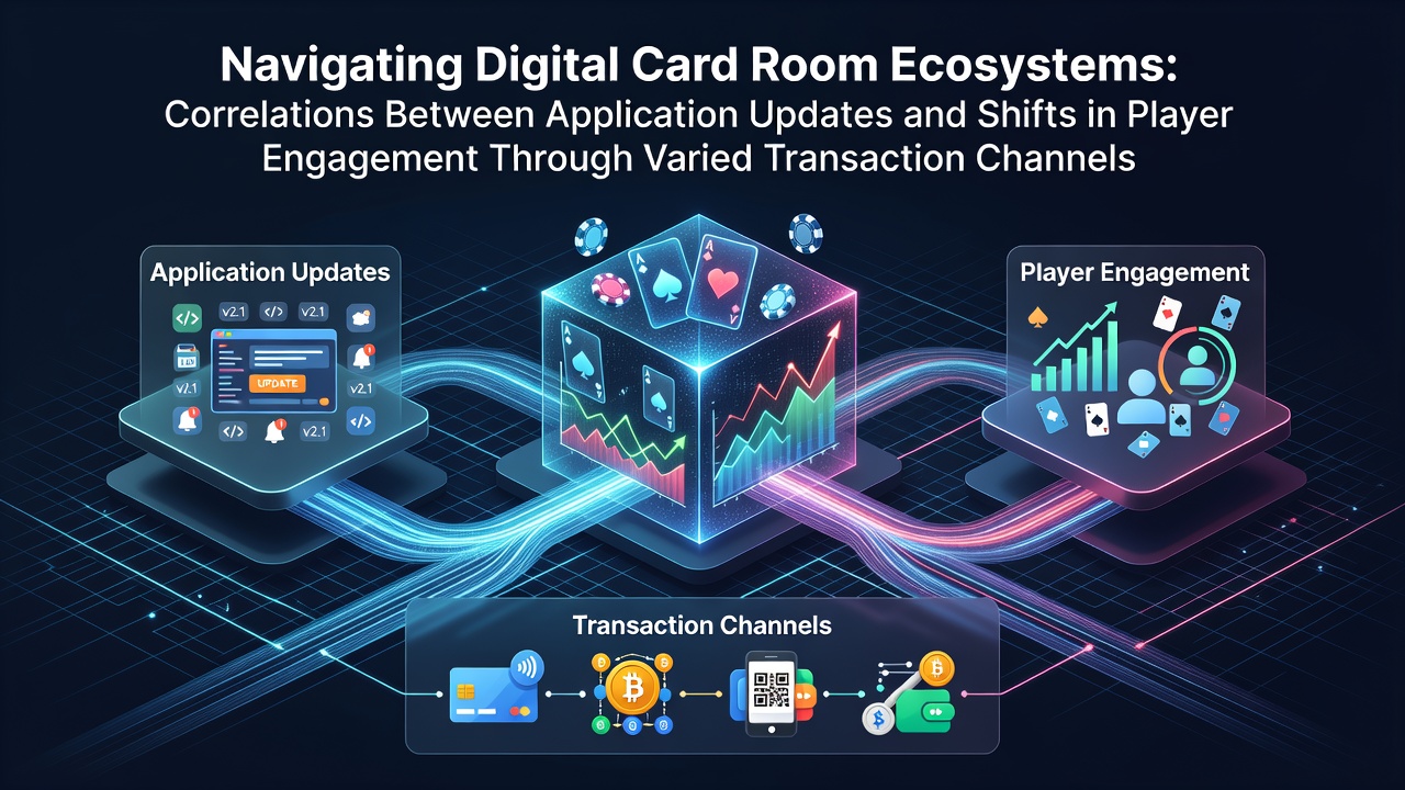 Digital card room interface showing app update notifications and transaction options