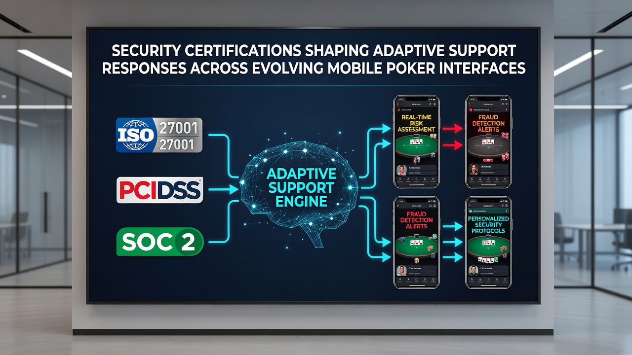 Support dashboard in a poker app showing certification compliance metrics and adaptive response timelines
