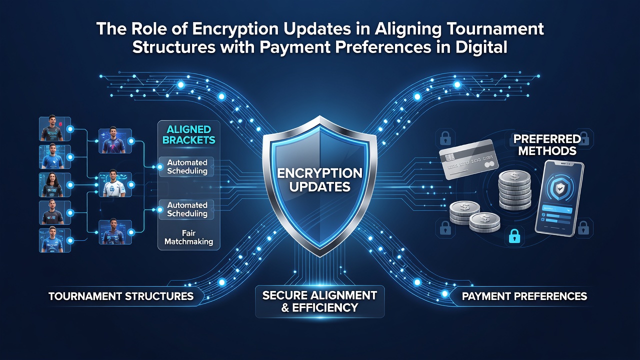 Secure transaction flow diagram illustrating encryption protocols linking tournament registrations to diverse payment methods in digital card environments